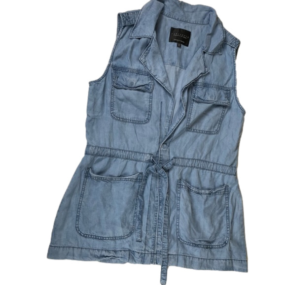 ANTHROPOLOGIE Sanctuary Chambray Button-down cinched waist Denim sleeveless Vest - Picture 1 of 11